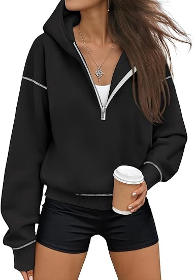 Trendy Queen Half Zip Pullover Cropped Hoodies for Women Y2k Cute Sweatshirts Jackets Fall Fashio... | Amazon (US)