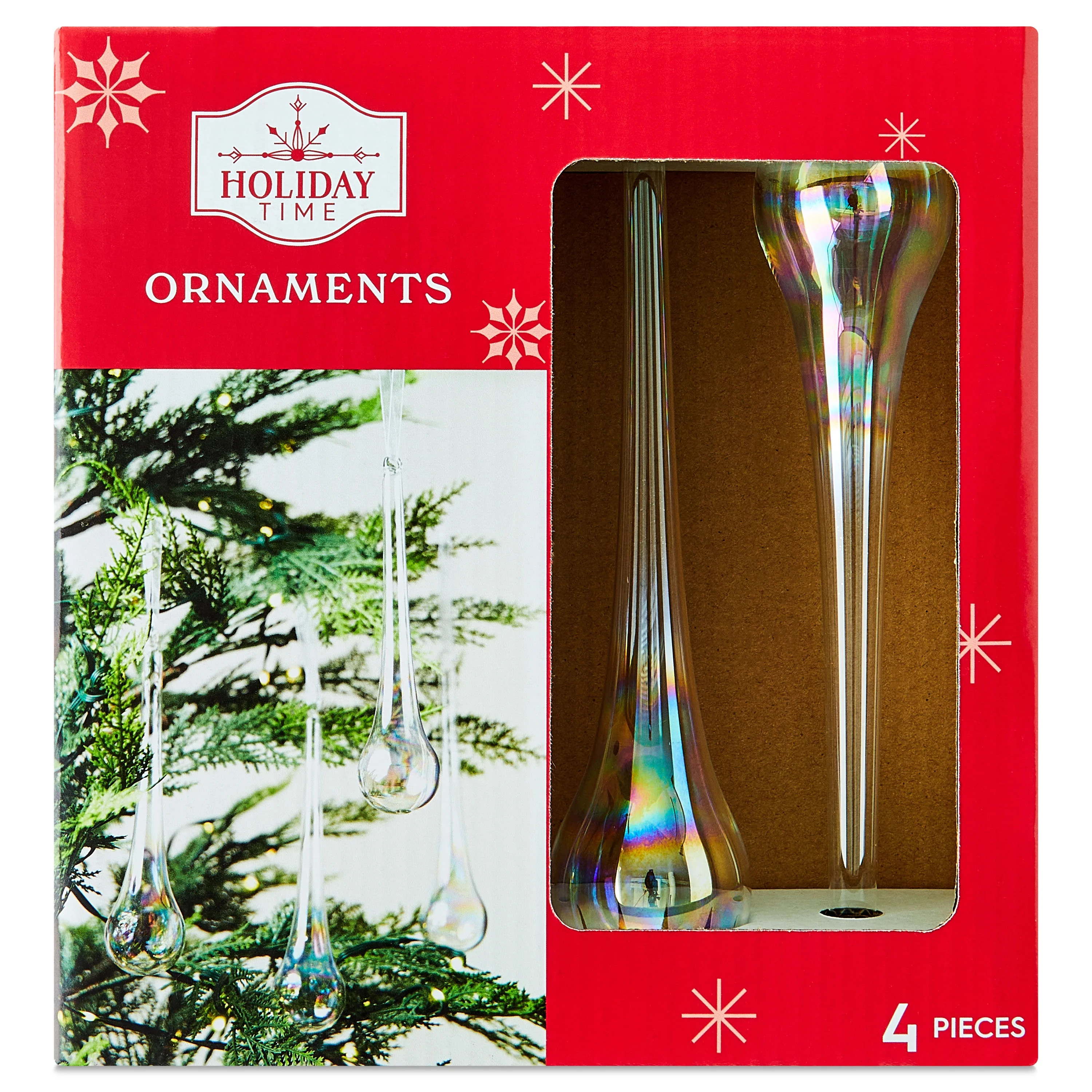 Iridescent Tear Drop Christmas Ornaments, 4 Count, by Holiday Time | Walmart (US)