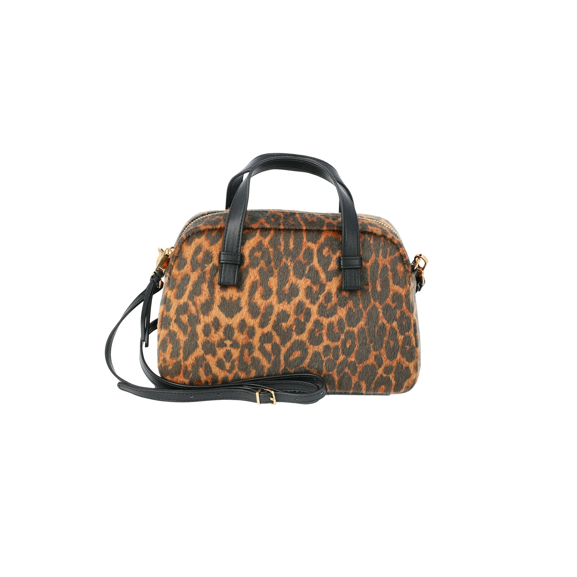 Time and Tru Women's Faux Fur Mini Satchel Bag with Crossbody Strap, Leopard | Walmart (US)