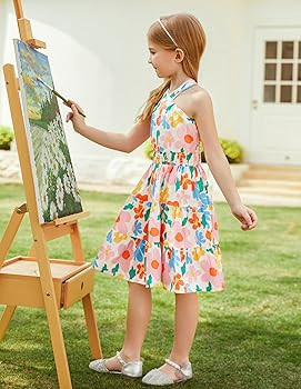 GRACE KARIN Girls Summer Dress Halter Neck Floral A-line Midi Dress 6-12Y | Amazon (US)