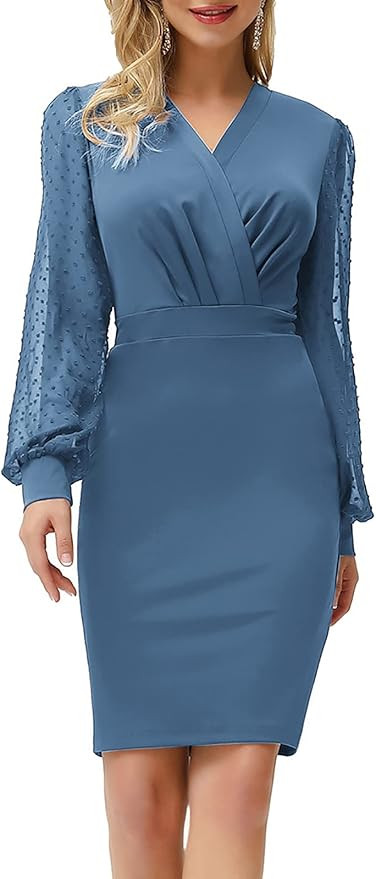 GRACE KARIN Women's Pencil Work Dresses Long Sleeve V Neck Bodycon Business Dress Elegant Cocktai... | Amazon (US)