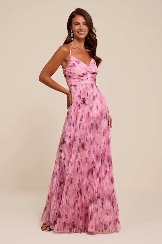 Whitley Light Pink Floral Pleated Sleeveless Maxi Dress | Lulus