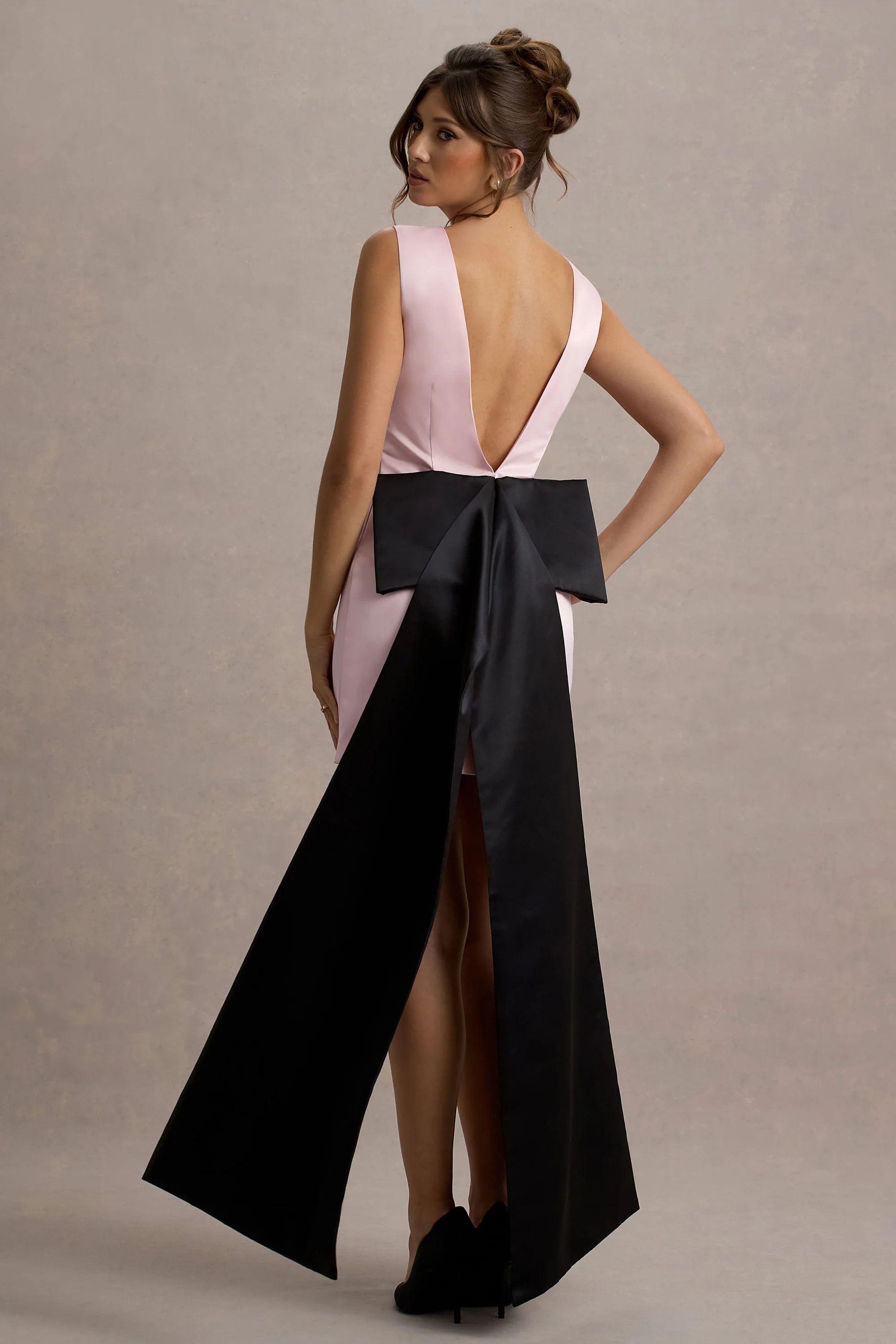 Peace  Pink & Black Satin Mini Dress With Drape Detail | Club L London