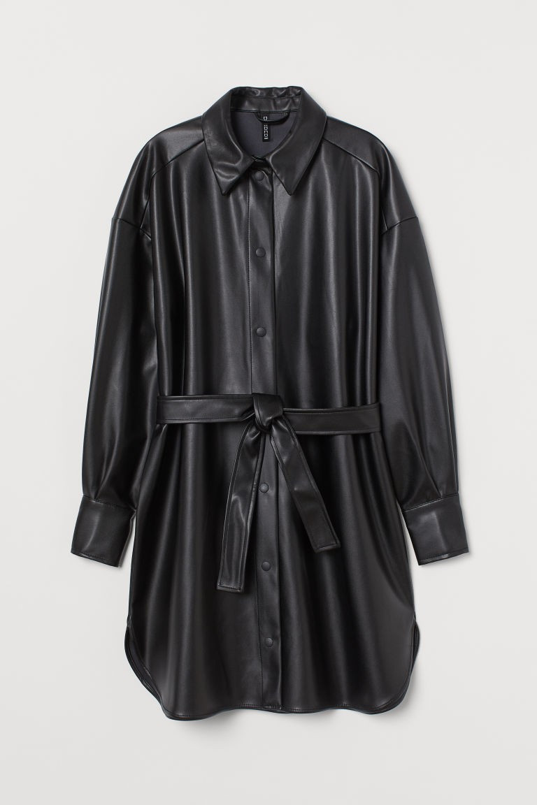 H & M - Faux Leather Shirt Dress - Black | H&M (US + CA)