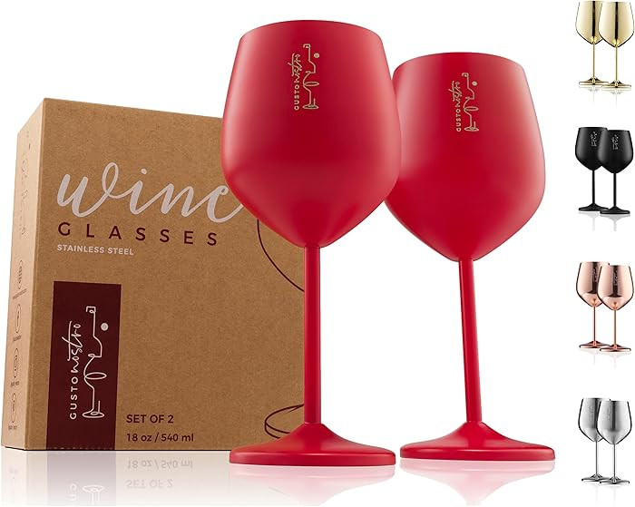 Gusto Nostro Valentine’s Day Gift Stainless Steel Wine Glass – 18 oz Red, Unbreakable Colorfu... | Amazon (US)