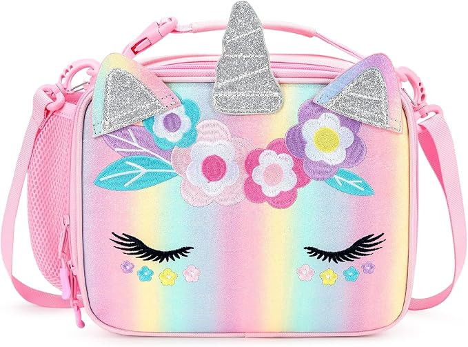 Unicorn Lunch Bag Kids Insulated Lunch Box for Girls with Water Bottle Holder and Shoulder Strap ... | Amazon (US)