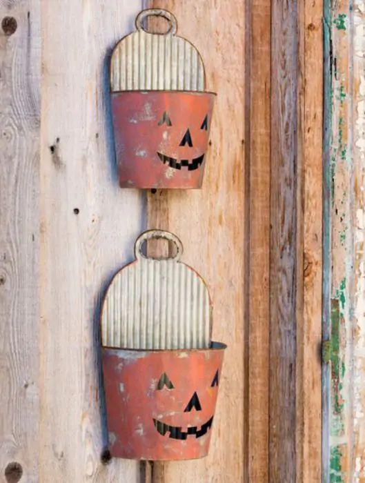 Tin Pumpkin Wall Pockets Set of 2 | Antique Farm House