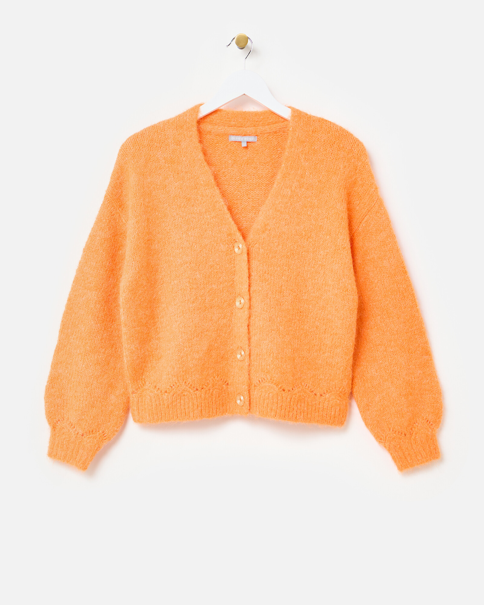 Orange Pointelle V-Neck Knitted Cardigan | Oliver Bonas IE | Oliver Bonas (Global)