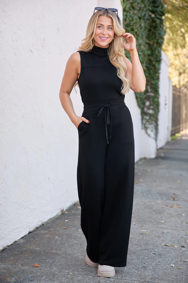 Mira Black Mock Neck Jumpsuit SALE | Pink Lily