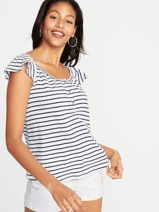 Relaxed Flutter-Sleeve Textured Top for Women | Old Navy (US)