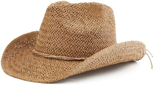 Straw Sun Beach Cowboy Hat for Women Short Brim Western Cowgirl Hat | Amazon (US)
