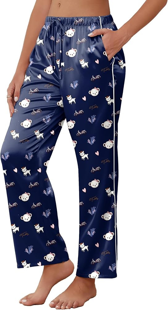 Ekouaer Womens Silk Satin Pajama Pants Soft Comfy Loose Pj Pants Drawstring Elastic Waist Wide Le... | Amazon (US)