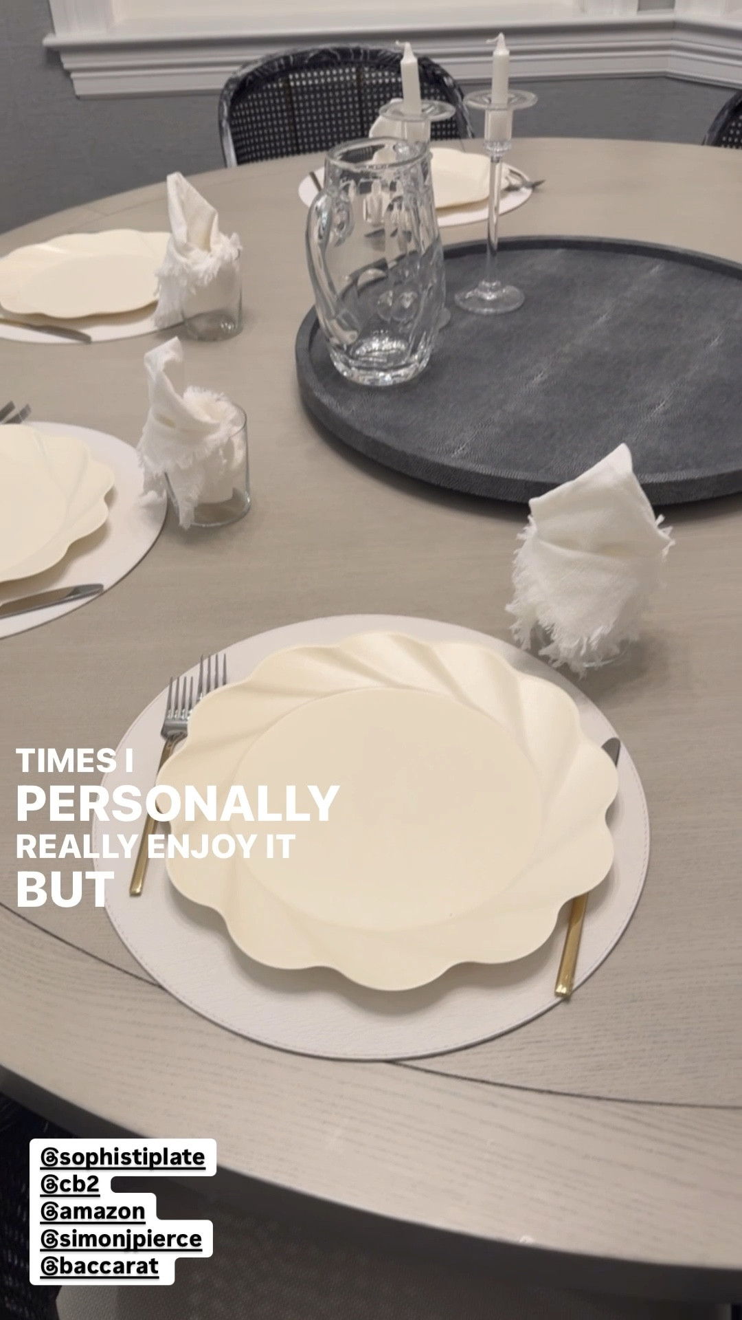 I love mixing high and low on my table, including fine crystal x disposable! Keeps it more low key and much easier to clean up.