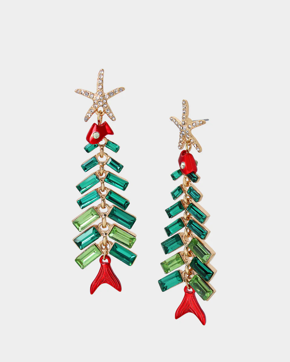 HOLIDAY REEF FISH TREE CHANDELIER EARRINGS GREEN | Betsey Johnson