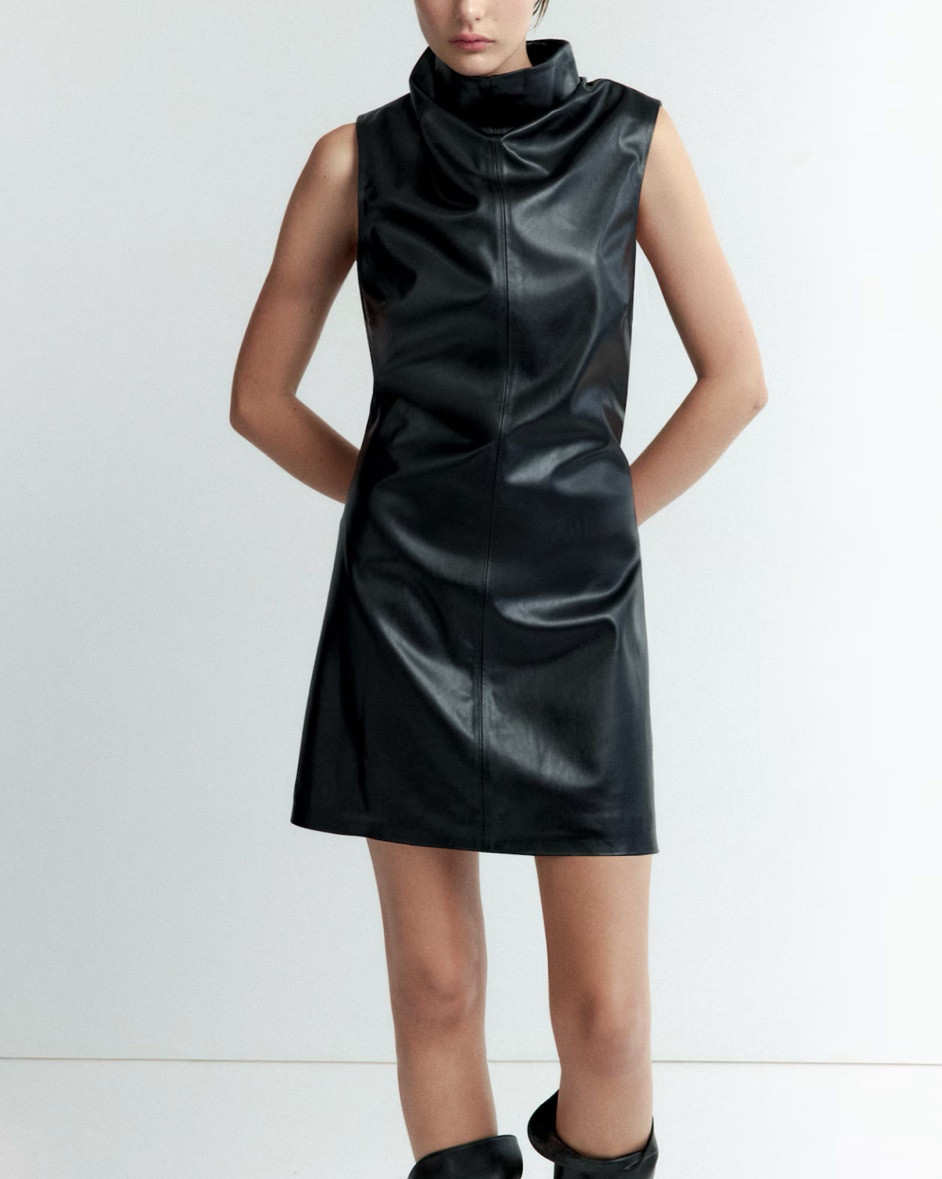 Black coated mock neck faux leather dress

#LTKSeasonal