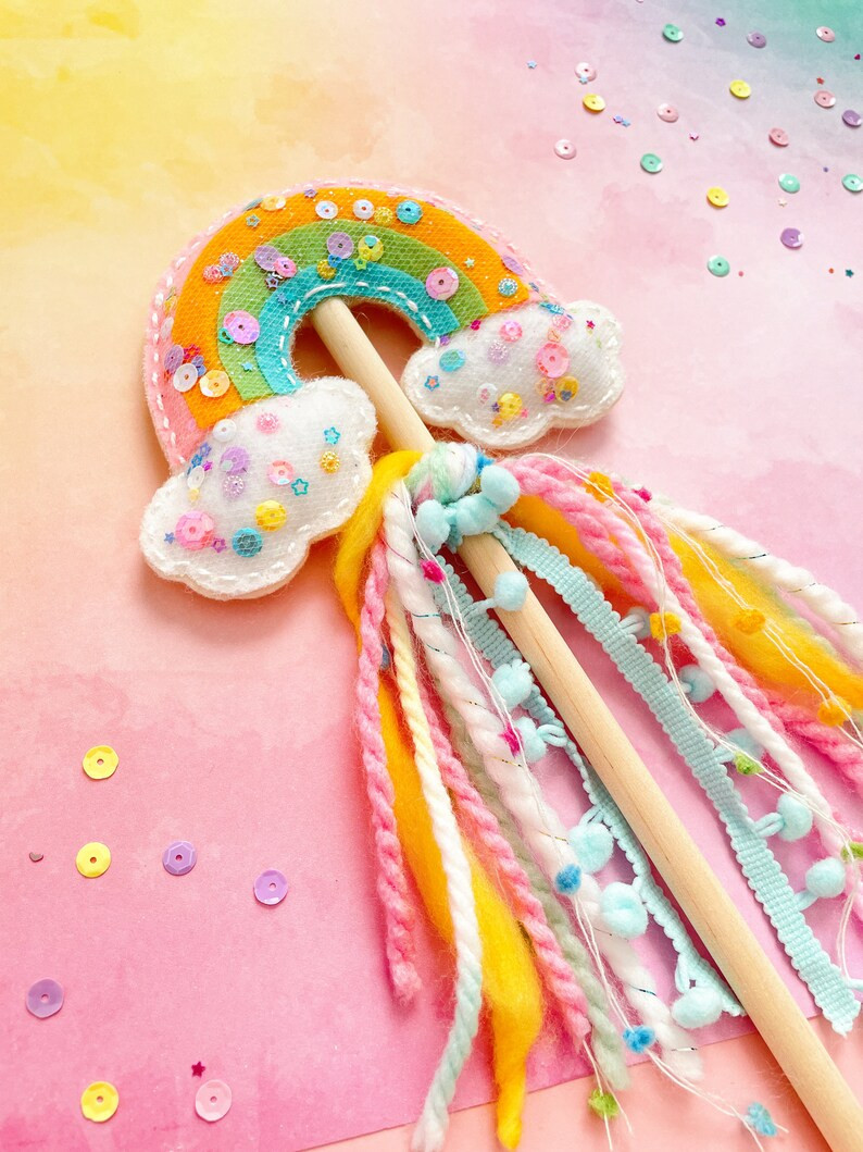 Plush Rainbow Wand Glitter Felt Rainbow Wand Lucky Charm Unicorn Rainbow Pretend Play Photo Prop ... | Etsy (US)