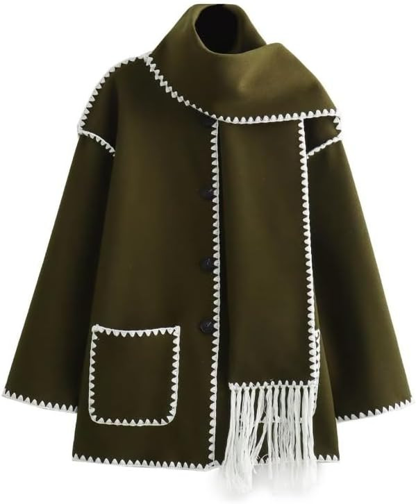 Autumn and Winter Women's Wide Sleeved Cardigan Jacket, Scarf Decoration Button Cardigan, Woolen ... | Amazon (US)