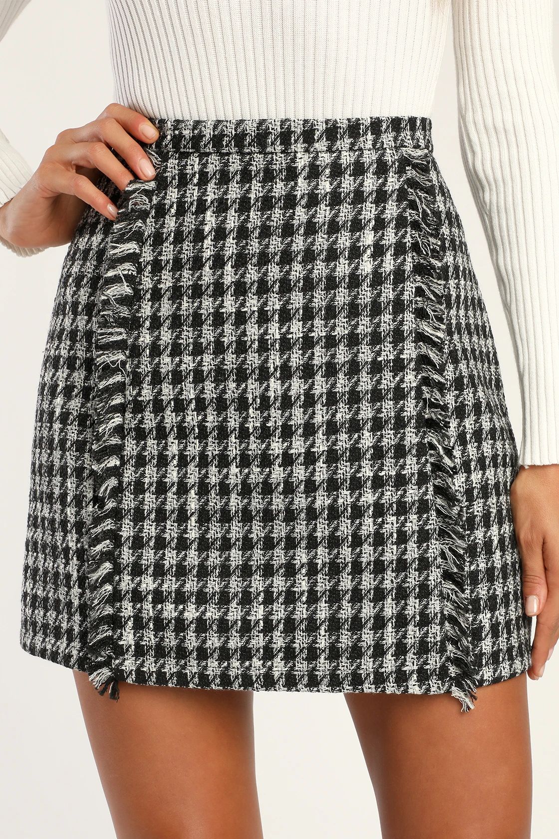 Get the Grade Black and White Houndstooth Tweed Mini Skirt | Lulus (US)