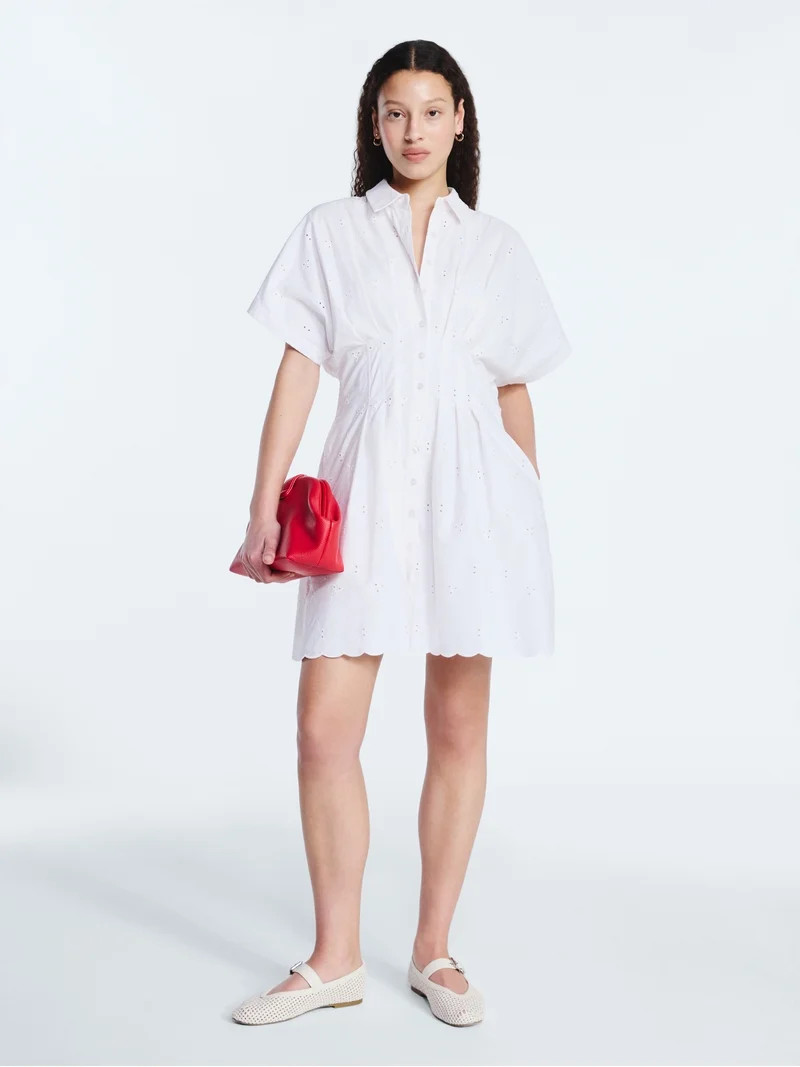 Free Assembly Women's and Women's Plus Cotton Eyelet Corset Mini Shirtdress, Sizes XS-4X | Walmart (US)