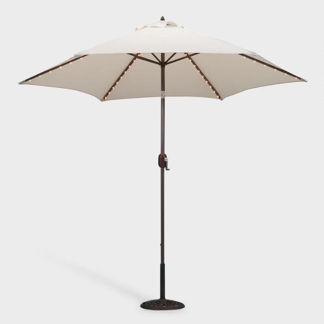 Natural 9 Ft Tilting Patio Umbrella With Lights | World Market