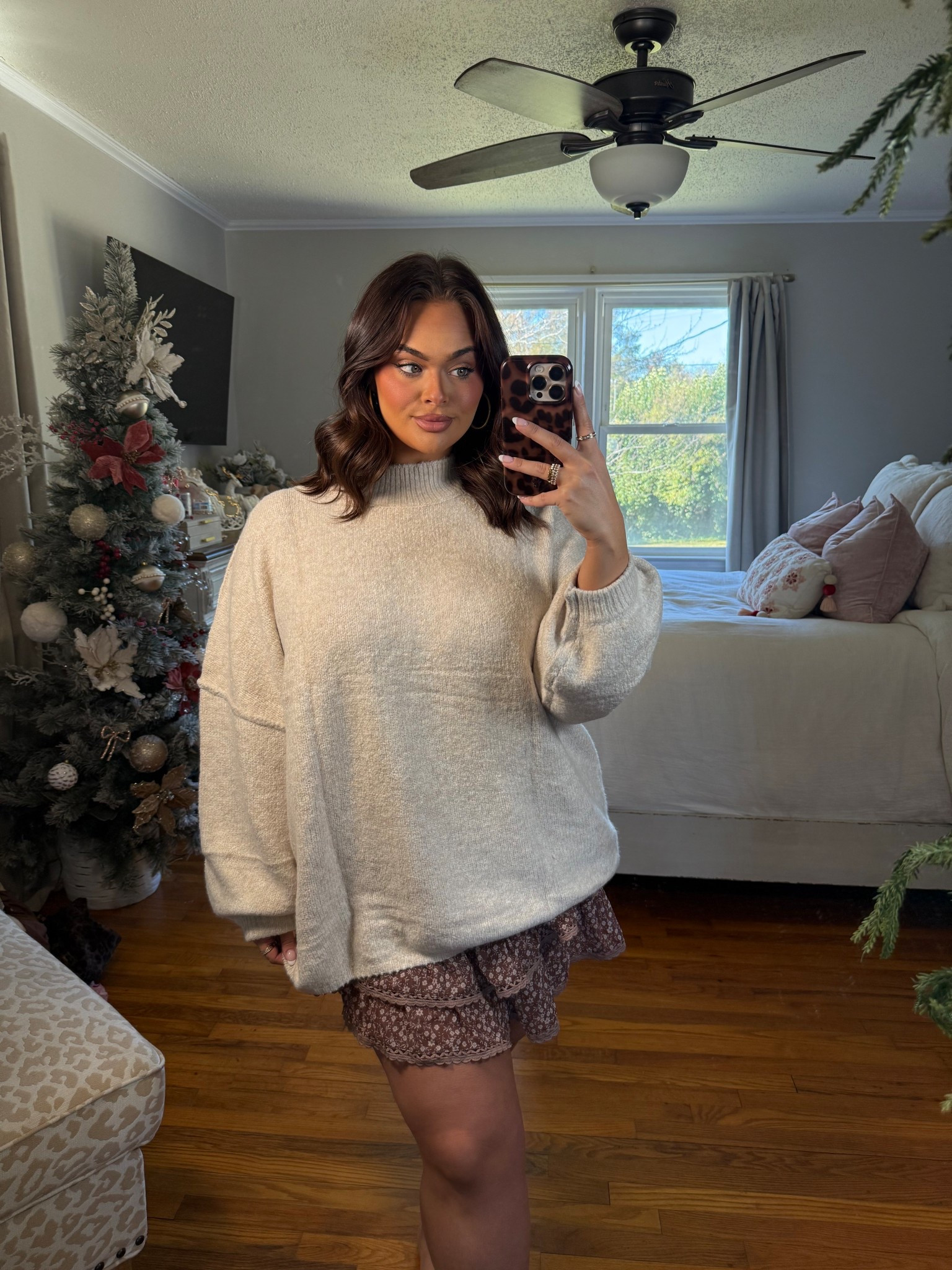 This sweater is actually oversized and I love it!! I’m loving how girls are pairing an oversized sweater with a flowy skirt, but I think I need to actually size down in the sweater to get the look that I’m wanting. I’m actually shocked at how oversized it is!

Sweater: XL
Skort: XL

#LTKHoliday #LTKMidsize #LTKootd