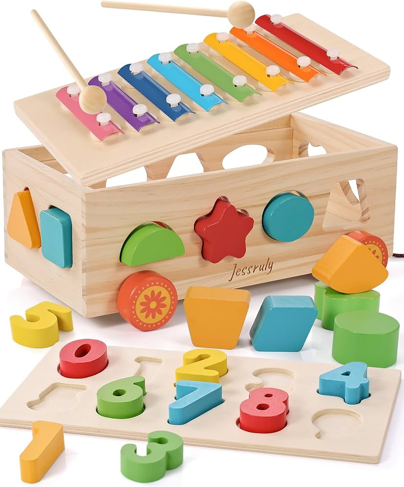 Jessruly Shape Sorter - Wooden Xylophone and Montessori Number Puzzle Set for Babies - Educationa... | Amazon (US)