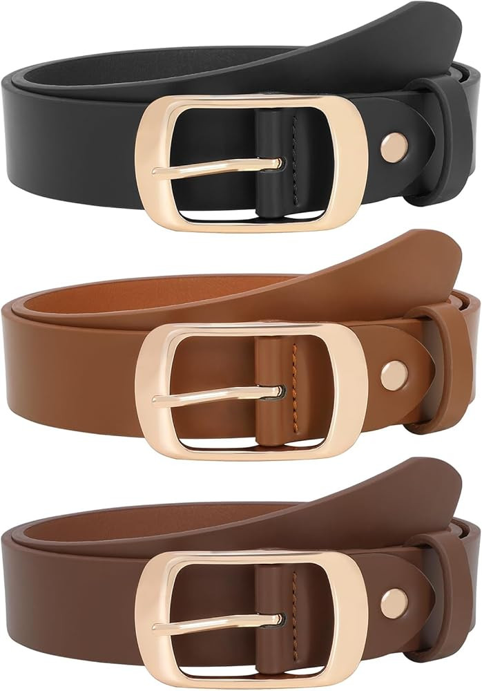 SUOSDEY 3 Pack Fashion Womens Leather Belts, Soft Leather Waist Belt with Pin Buckle for Jeans Pa... | Amazon (US)