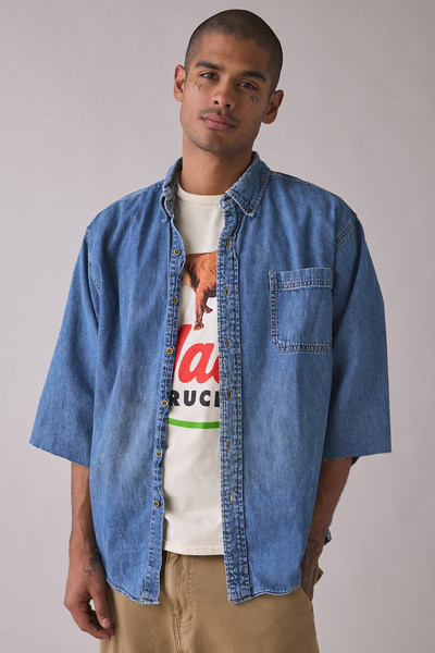 ReMADE By UO 3/4 Sleeve Denim Shirt | Urban Outfitters (US and RoW)