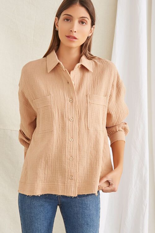 Seersucker Raw-Cut Shirt | Forever 21 | Forever 21 (US)