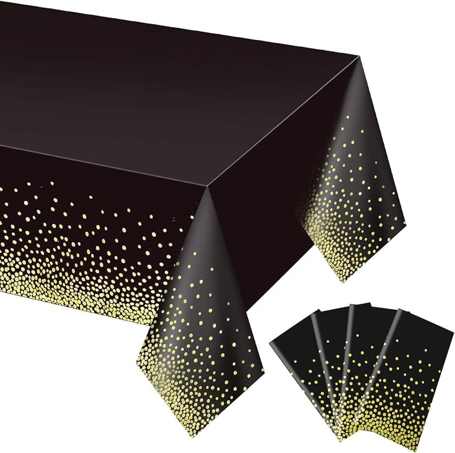 Gexolenu 4 Pack Black and Gold Plastic Tablecloth for Rectangle Tables(54" x 108"), Party Table C... | Amazon (US)