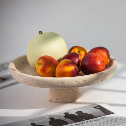 Natural Travertine Fruit Bowl 10.2" – Large Decorative Bowl & Travertine Decor Pedestal for Kitchen Counter & Dining Table ,For Entryway, Kitchen Fruit Bowl, Potpourri, Dining Table Centerpiece. | Amazon (US)