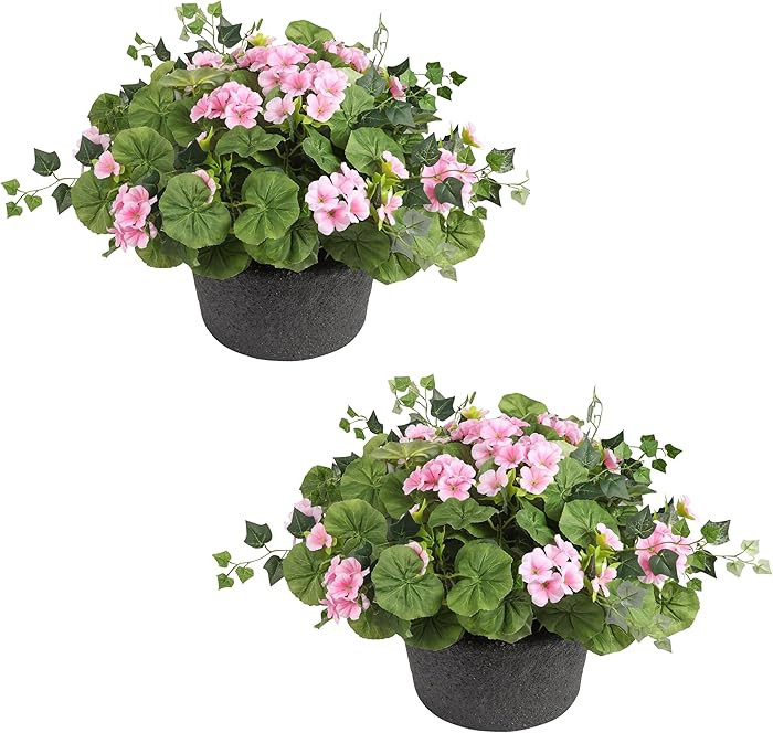 Haute Decor Pink Wild Geranium Urn Planter Fillers - Set of 2 Adjustable Height Artificial Plant ... | Amazon (US)