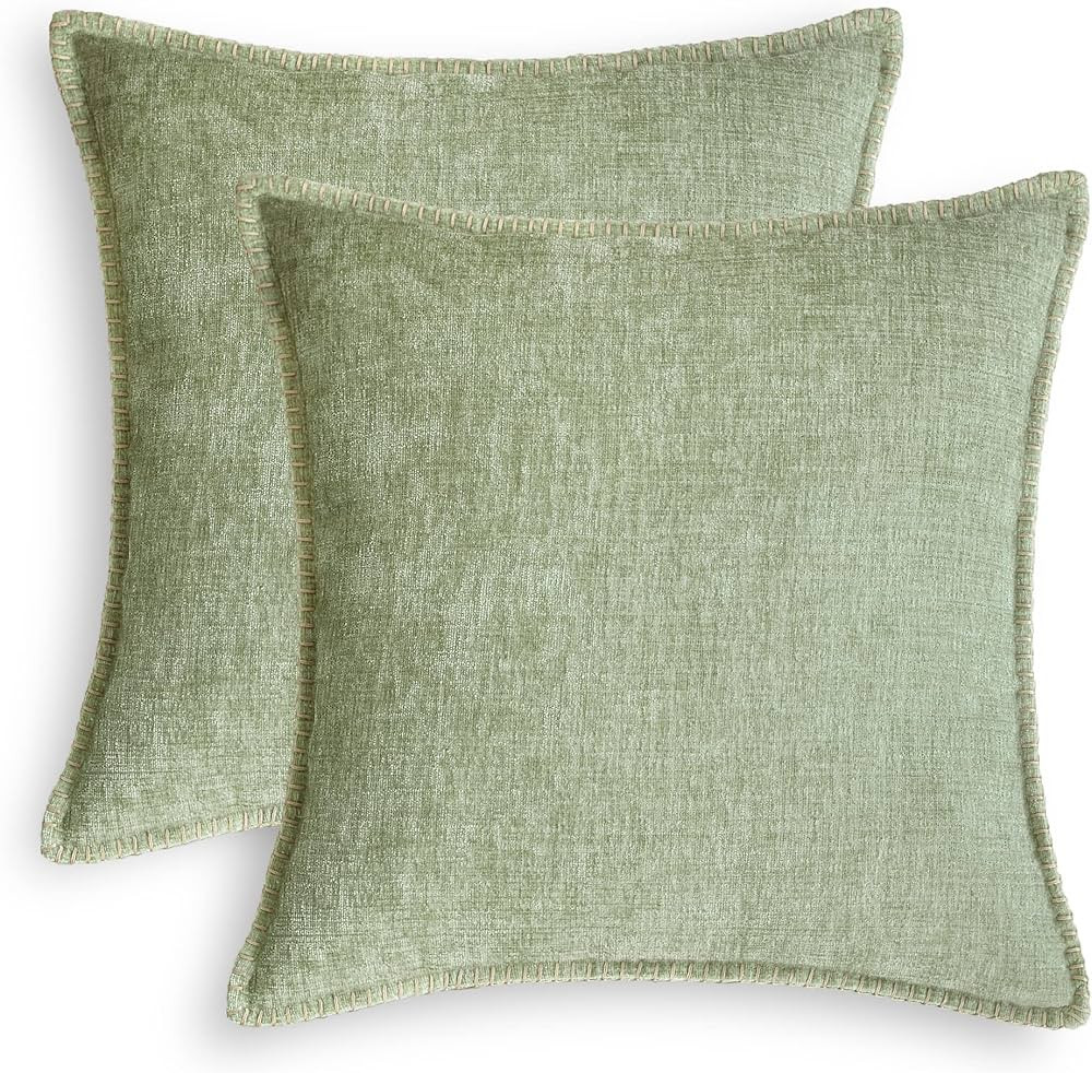 CaliTime Throw Pillow Cases Cotton Thread Stitching Edges Solid Dyed Soft Chenille Cushion Covers... | Amazon (US)