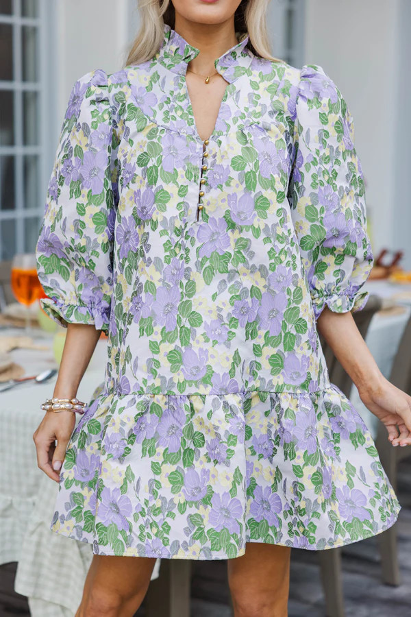 First Bloom Lavender Floral Brocade Dress | The Mint Julep Boutique