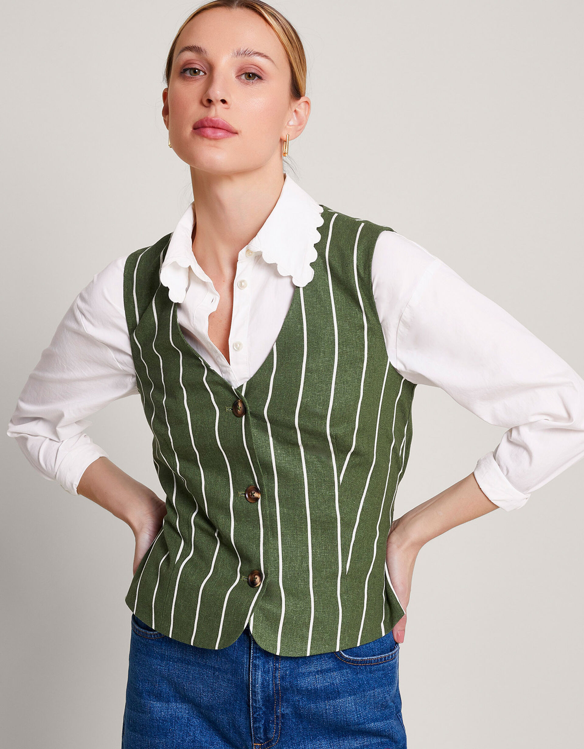 Susan Stripe Waistcoat Green | Monsoon (UK)
