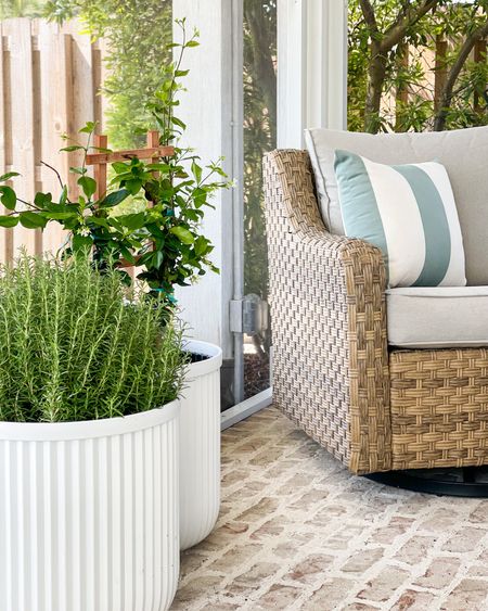 *Re-stock alert on these viral fluted planters and our outdoor swivel chairs are on sale!* I gave our screened-in porch a little spring refresh last year with the cutest designer look-for-less fluted planters, fresh herbs and flowers, and cleaned up our favorite swivel chairs (we’ve had them going on four seasons now) - all from Walmart! Sharing everything I used, along with a few striped pillow options and more outdoor furniture from this amazing set! .

patio furniture, patio decor
.
#ltkhome #ltkseasonal #ltkstyletip #ltksalealert #ltkfindsunder100 #ltkover40 #ltkfindsunder50

#LTKSeasonal #LTKsalealert #LTKhome