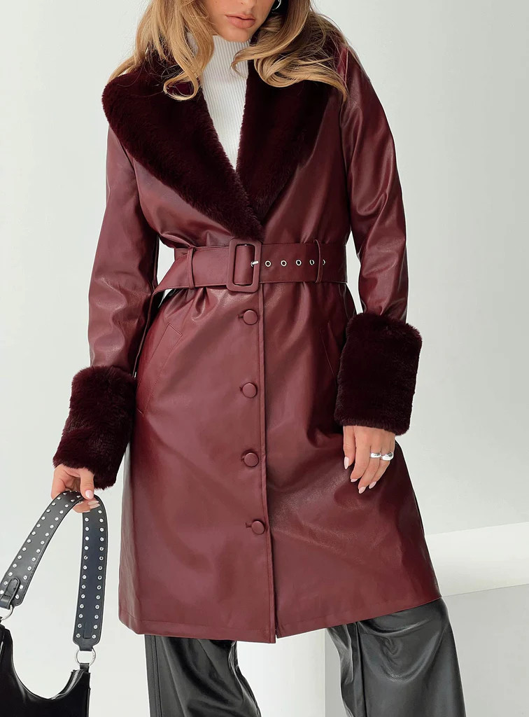 Brooklyn Faux Leather Longline Coat Burgundy | Princess Polly US
