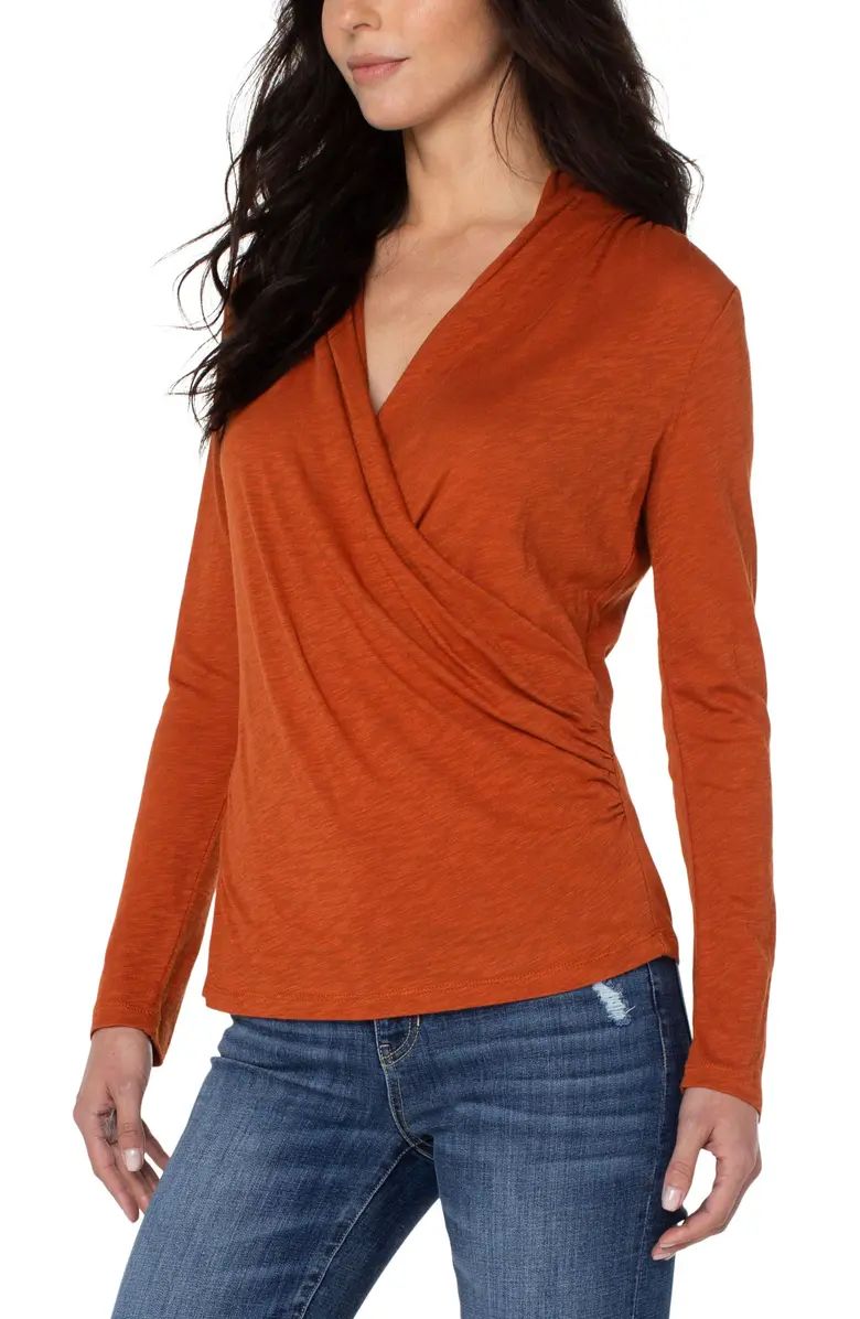 Liverpool Los Angeles Faux Wrap Long Sleeve Slub Knit Top | Nordstrom | Nordstrom