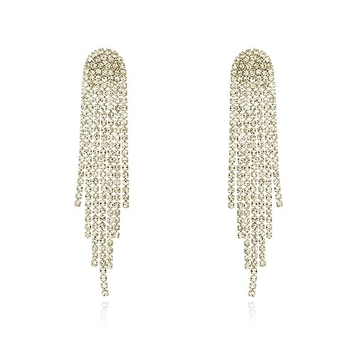 HERIER Rhinestone Earrings for Women Gold Dangle Earrings Simple Chandelier Statement Earrings Crystal Tassel Long Sparkly Lightweight Jewelry | Amazon (US)