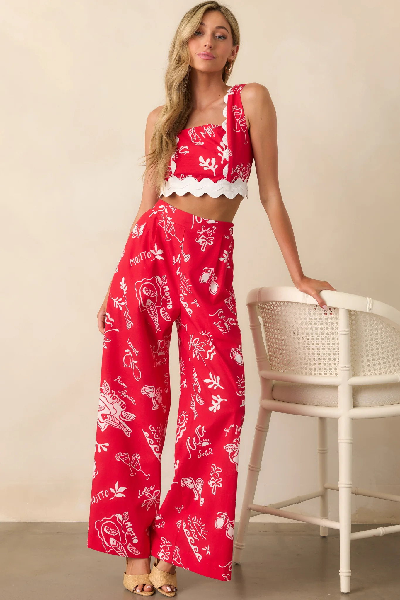 Prosperina Nina Red Mojito Print Wide Leg Pants | Red Dress