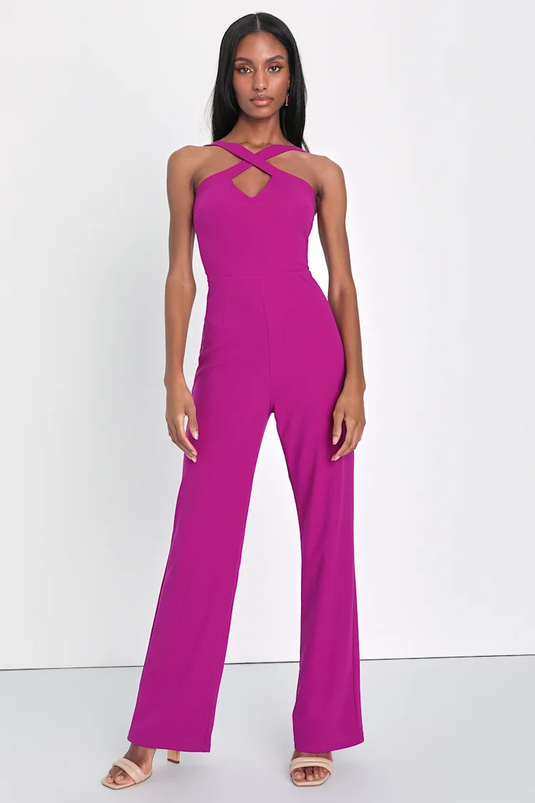 Radiant Babe Purple Cross-Front Halter Jumpsuit | Lulus (US)