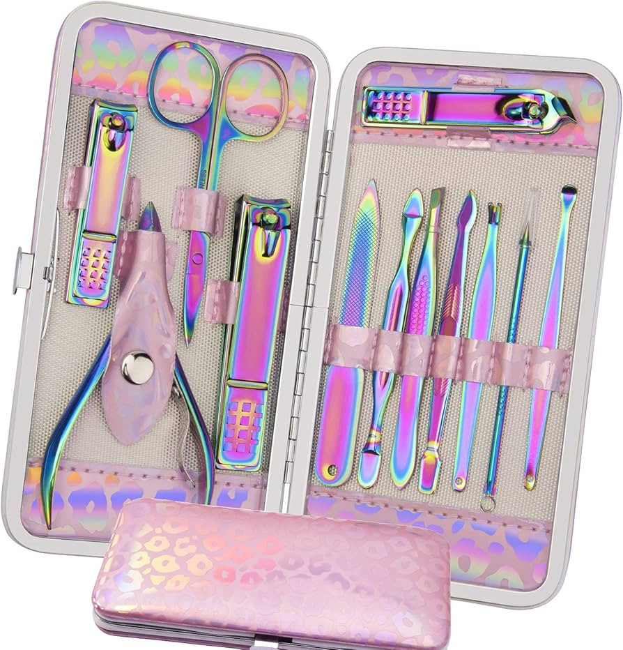 Manicure Set Nail Clippers Pedicure Kit - 12pcs Stainless Steel Nail Kit, Colorful Professional N... | Amazon (US)