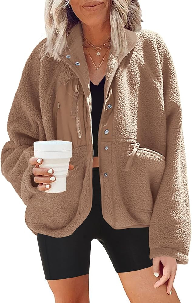 Nirovien Womens Fuzzy Fleece Jacket Button Down Sherpa Coats Casual Winter Warm Outwear with Pock... | Amazon (US)