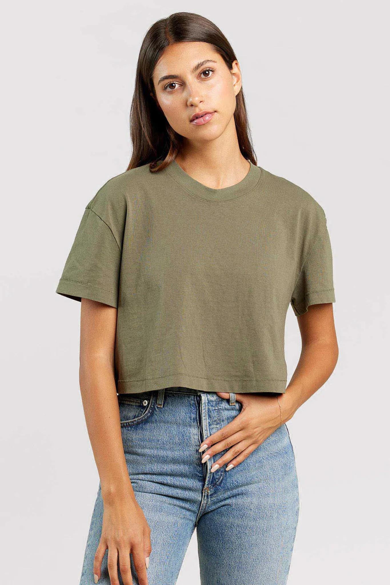 Vintage Cotton Cropped Tee | Olive | nuuds