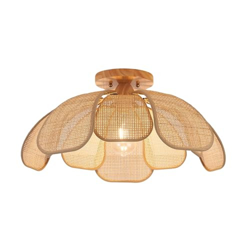 Boho 20 Inch Rattan Flush Mount Ceiling Light Flower Light Fixtures Handwoven Lampshade Ceiling Lamp Fixture for Bedroom Kitchen Island Dining Room Living Room | Amazon (US)