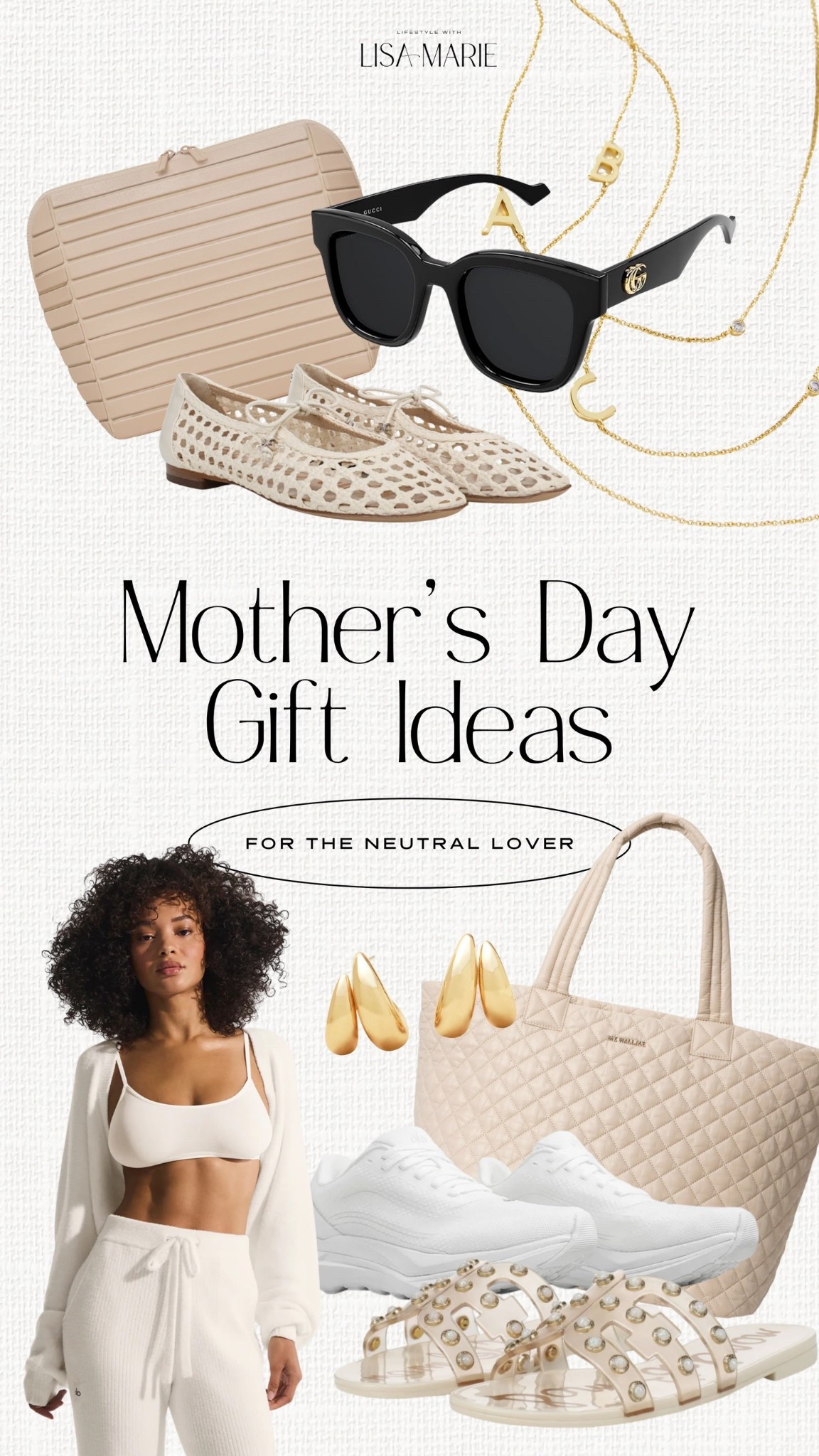 Mother's Day gift ideas for mamas who love neutral luxury and designer loungewear, pajamas, sneakers, ballet flats and sandals, jewelry, sunglasses, tote bags and travel cosmetic cases. 


#LTKTravel #LTKmomlife #LTKMothersDay
