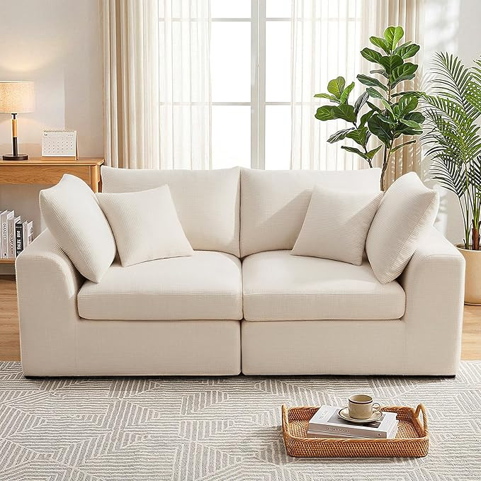 Benazcap 78" Cloud Sectional Couches for Living Room, Loveseat Modular Boneless Couch, Beige | Amazon (US)