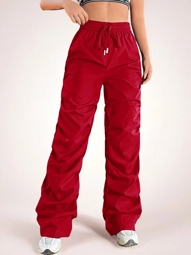 Coolane Solid Color Casual Side Drawstring Waist Parachute Cargo Pants | SHEIN