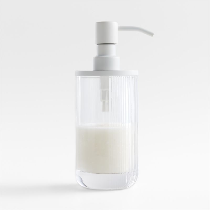 Ribbed White Glass Soap Pump | Crate and Barrel | Crate & Barrel