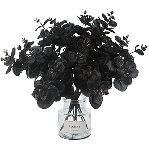 Tinsow 5 Pcs Black Artificial Eucalyptus Stems Faux Eucalyptuses Branches Black Leaf Halloween Centerpiece Halloween Home Decor (Black, 5) | Amazon (US)